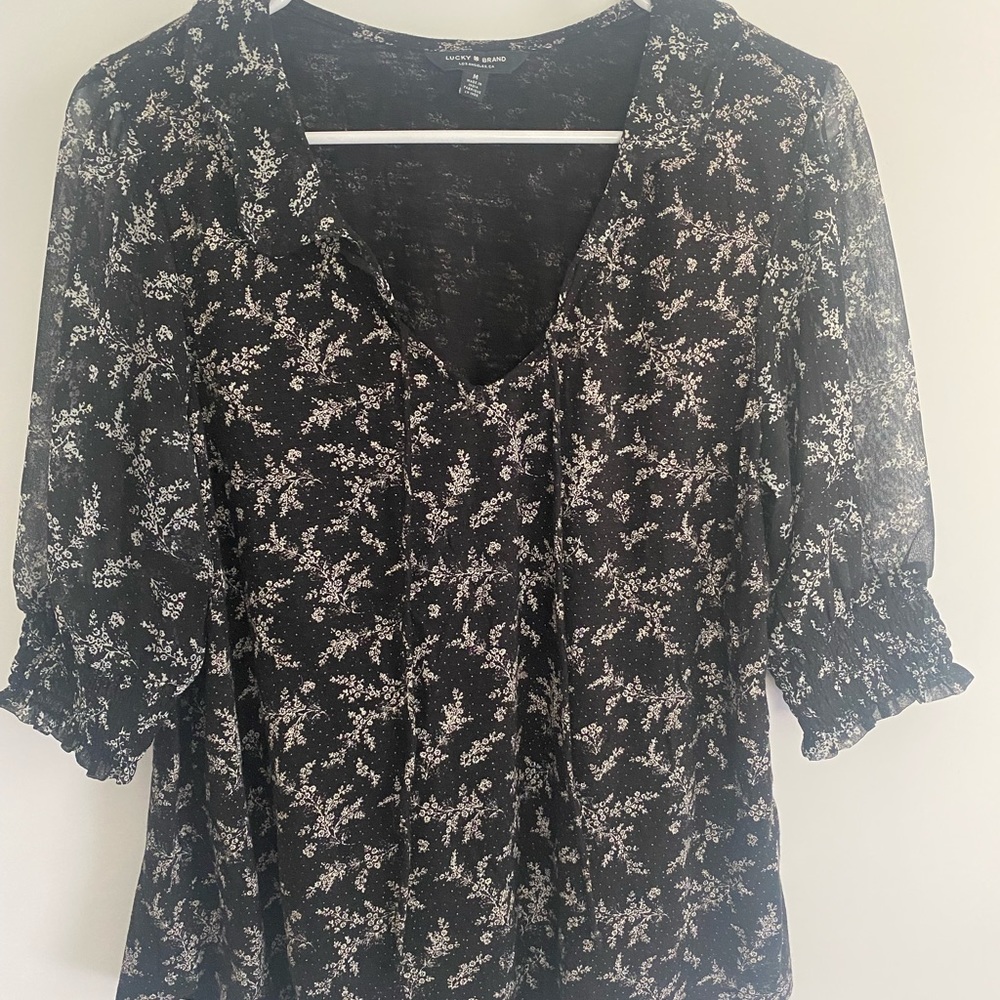 Lucky brand black floral blouse